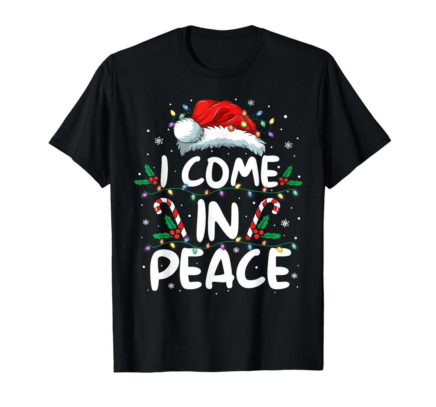 Peace I Come in Peace Christmas Lights Santa Pajamas Couples T-Shirt