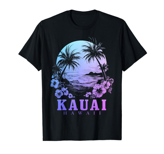 Kauai Hawaii Hawaiian Hibiscus Flowers Surfer Souvenir T-Shirt