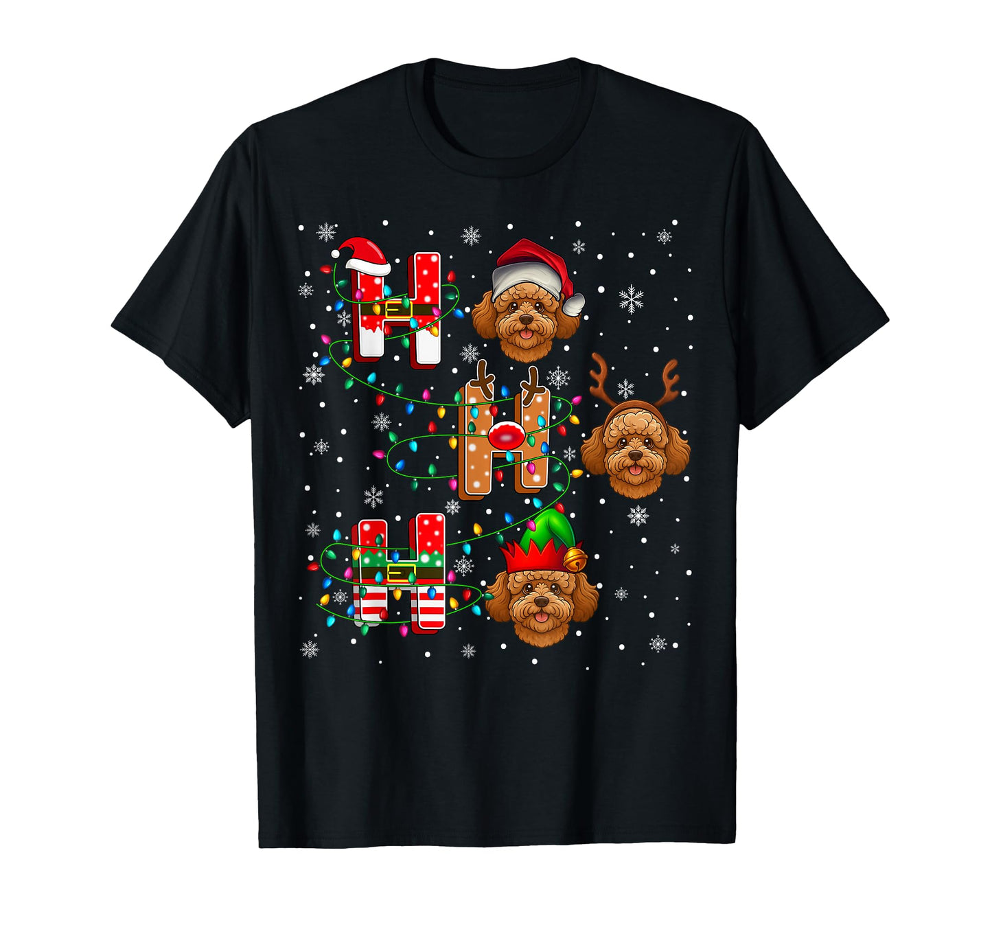 Ho Ho Ho Santa Reindeer Hat Elf Matching Maltipoo Dog Xmas T-Shirt