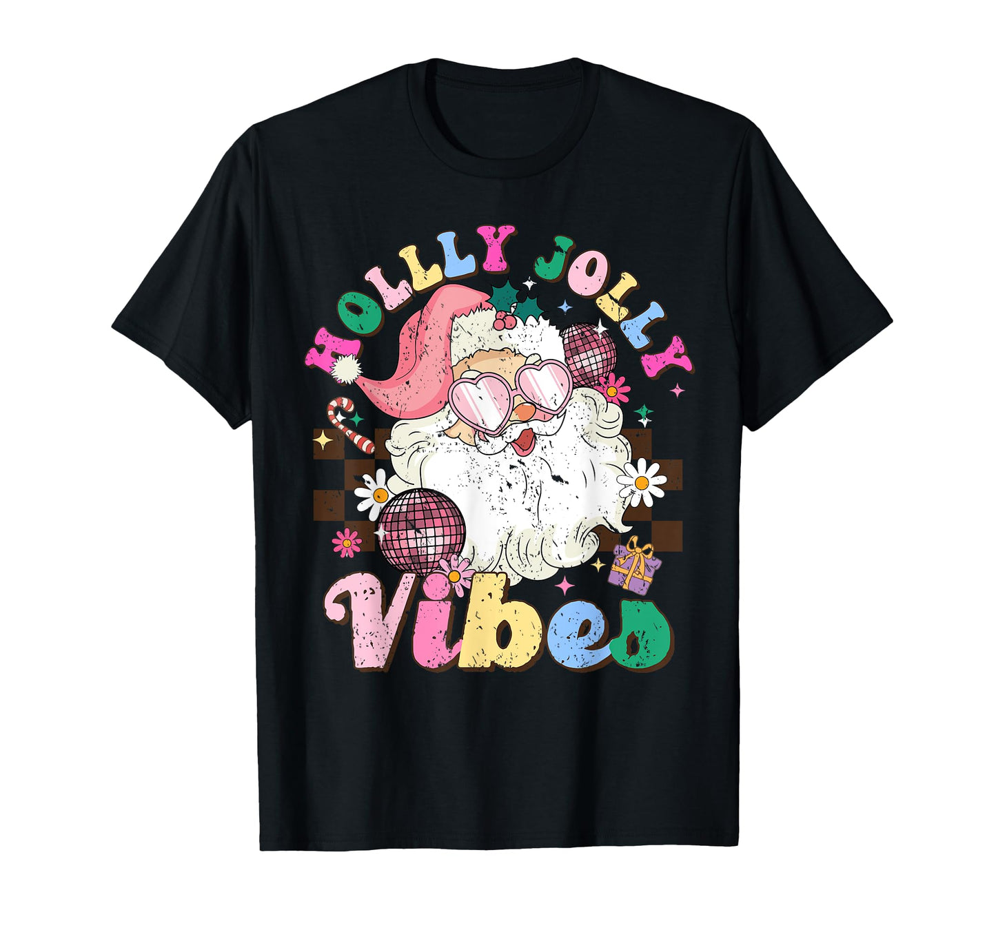 Retro Groovy Santa Claus Merry Christmas Vibes Xmas Women T-Shirt