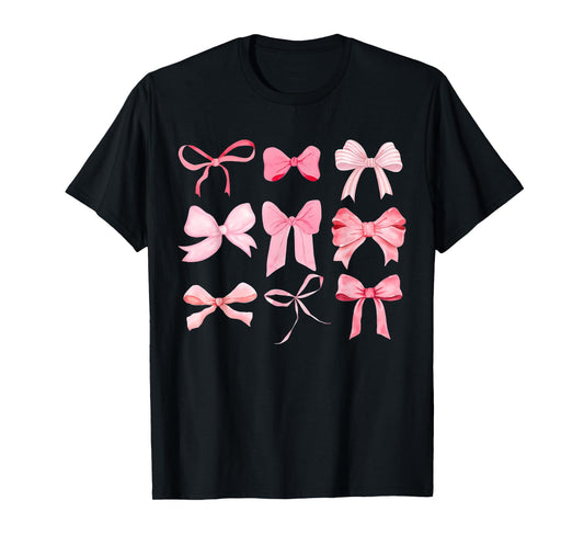 Pink Bow and Ribbon Cute Graphic For Girl Women T-Shirt