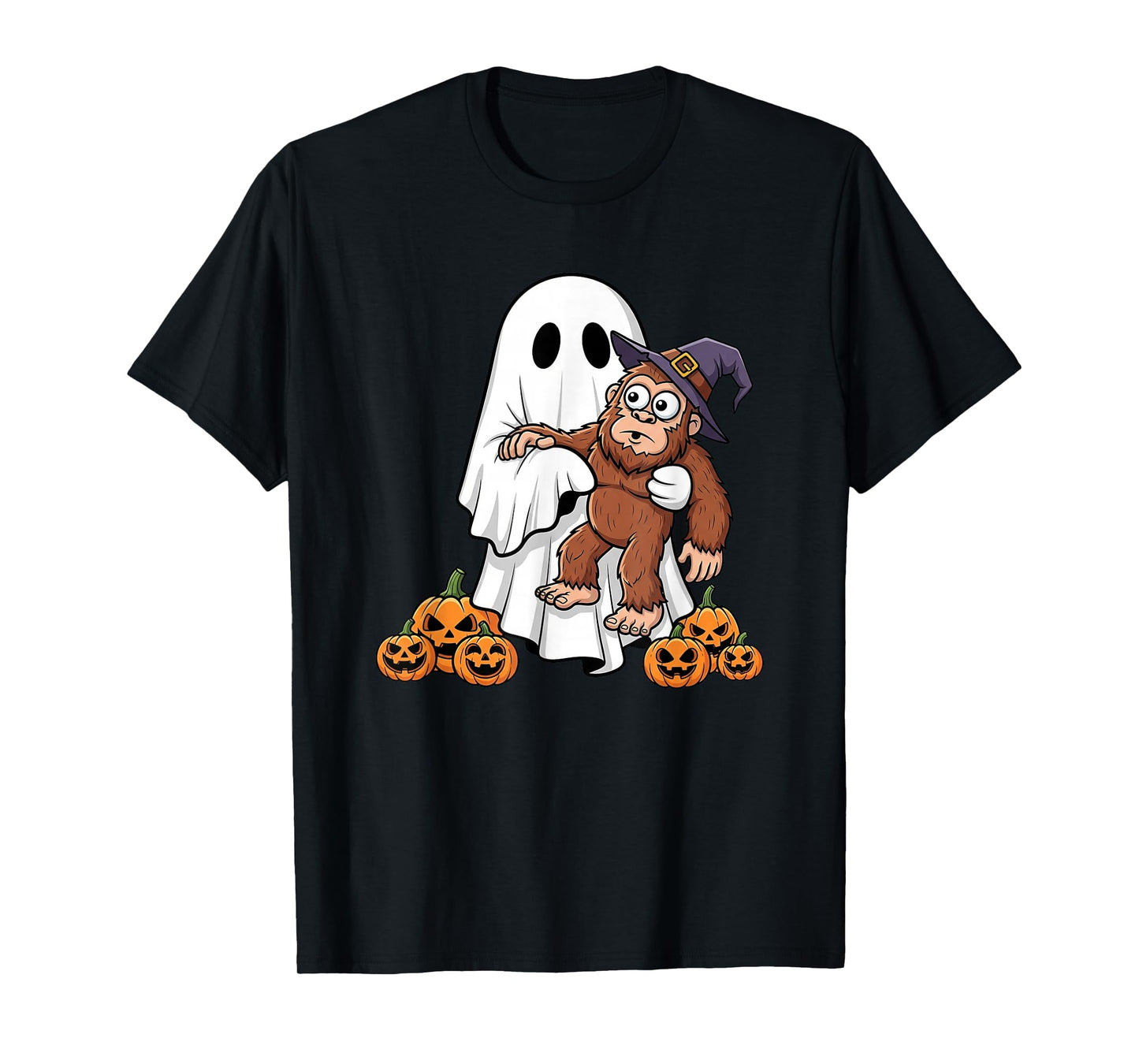 Funny Ghost Bigfoot Pumpkin Halloween Kids Mens Womens T-Shirt