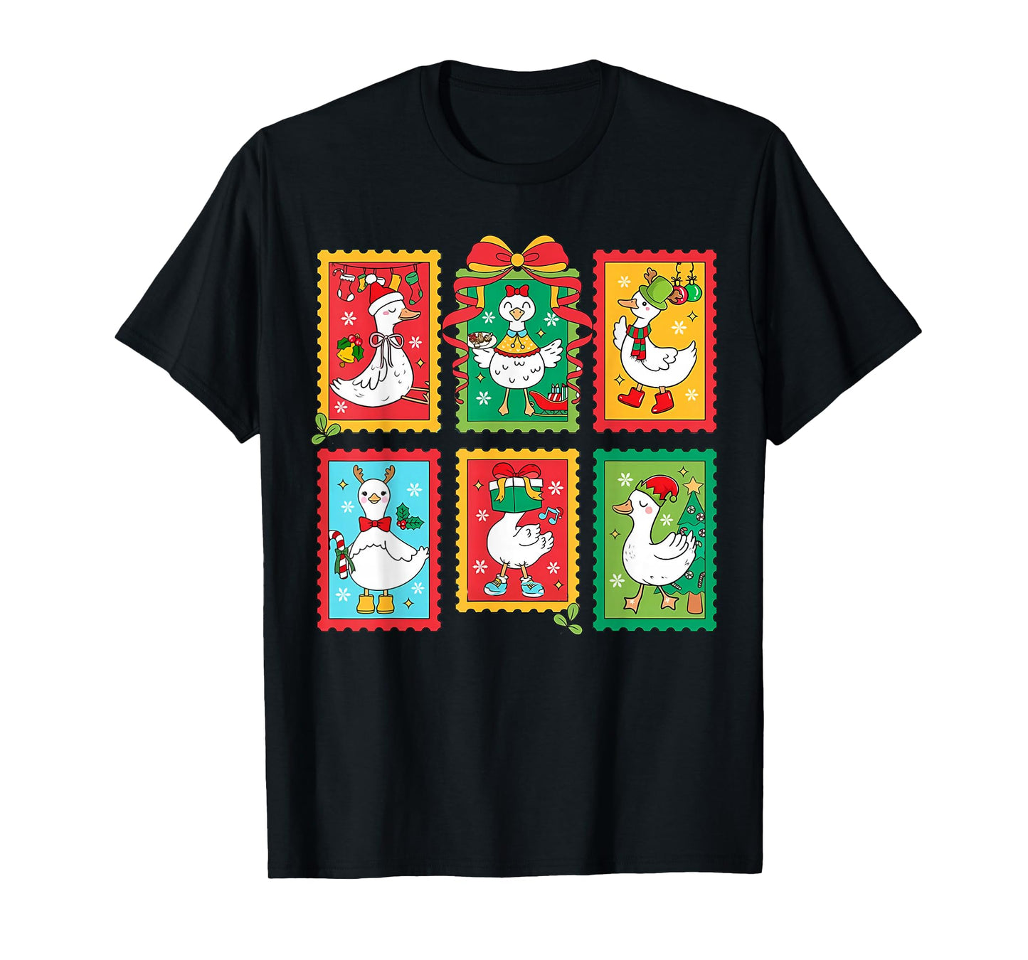 Preppy Silly Goose Santa Christmas Stamp Merry Goosemas Xmas T-Shirt