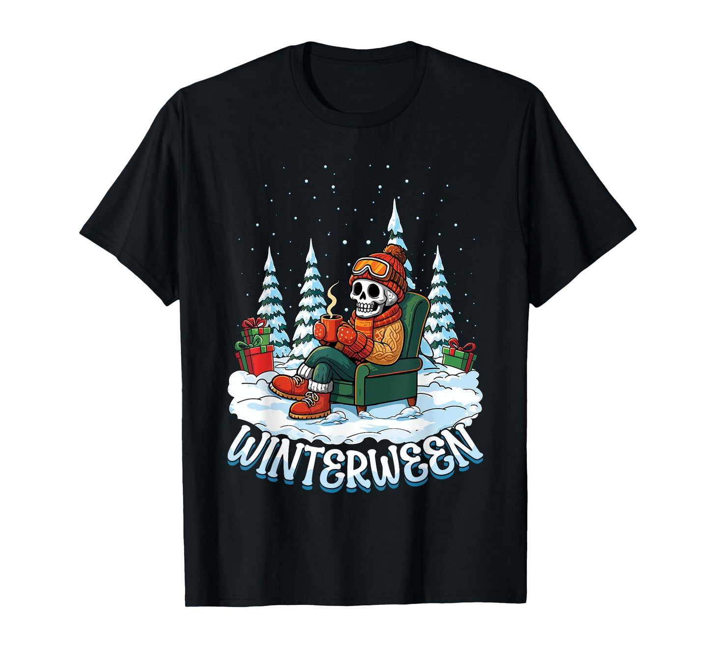 Skeleton Winterween Winter Halloween Christmas Snow Man T-Shirt