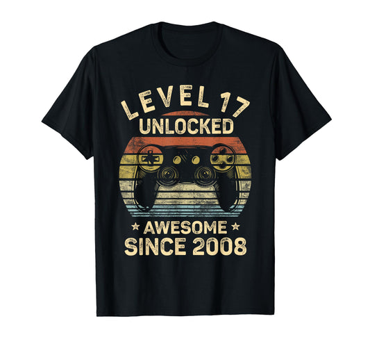 Level 17 Unlocked 17th Birthday 17 Year Old Gifts Gamer Bday T-Shirt