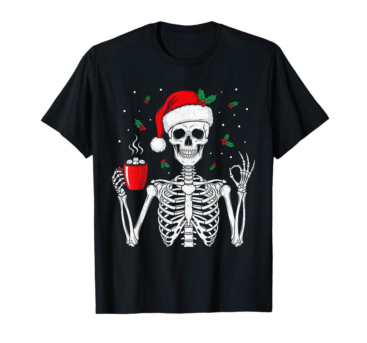 Funny Christmas Skeleton with Hot Cocoa Men Women Kids Youth T-Shirt