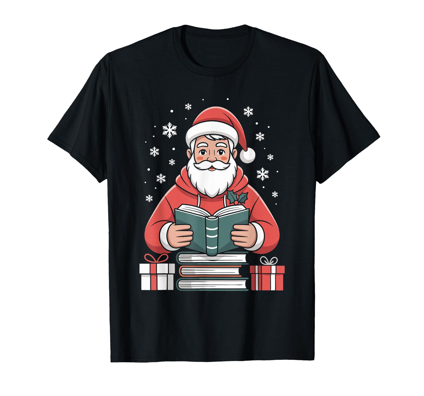 Santa Claus Reading Book Lover Christmas Funny Bookworm Xmas T-Shirt