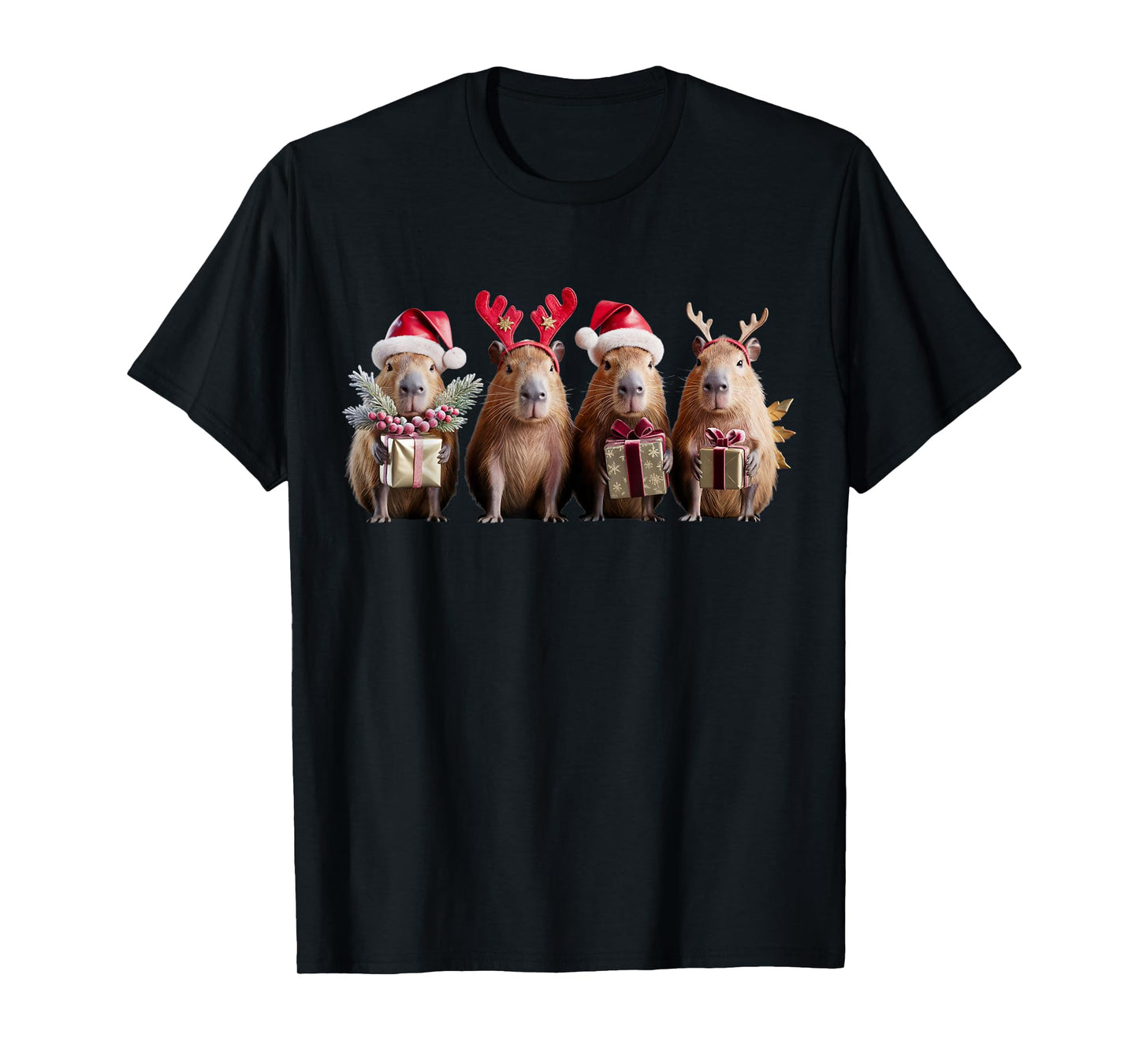 Capybara Christmas Lights Reindeer Capybara Xmas Santa Kids T-Shirt