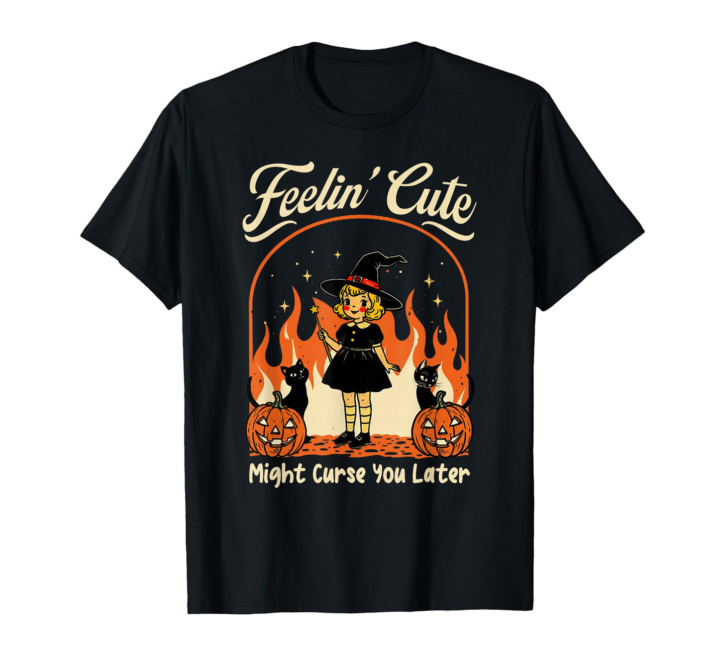 Feeling’s Cute Might Curse You Later Halloween Black Cat T-Shirt