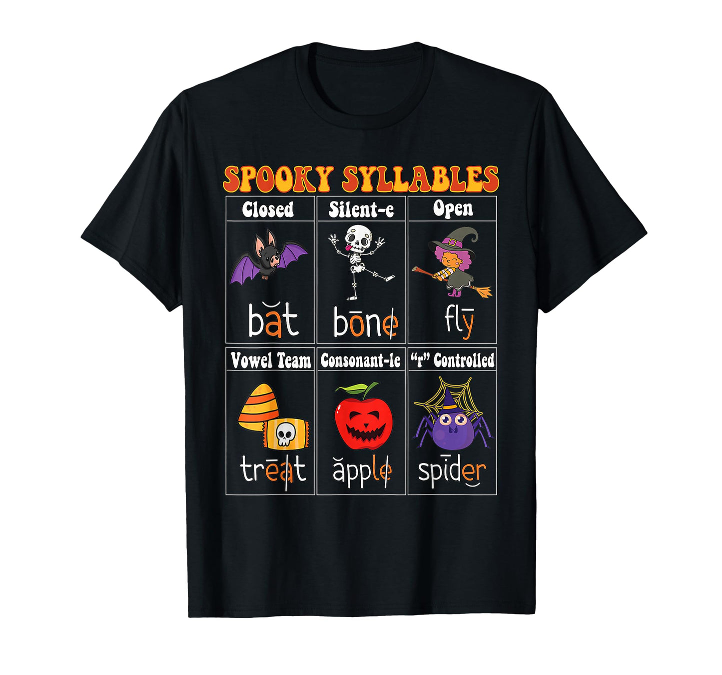 Spooky Syllables Teacher Funny Halloween Educational Kids T-Shirt