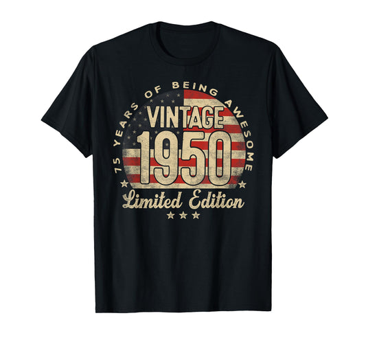 Vintage 1950 Limited Edition 75-Year-Old Gifts USA Flag T-Shirt