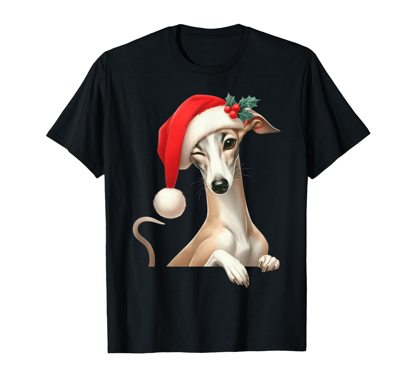 Whippet Dog Christmas Santa Hat Dog Mom Dad T-Shirt