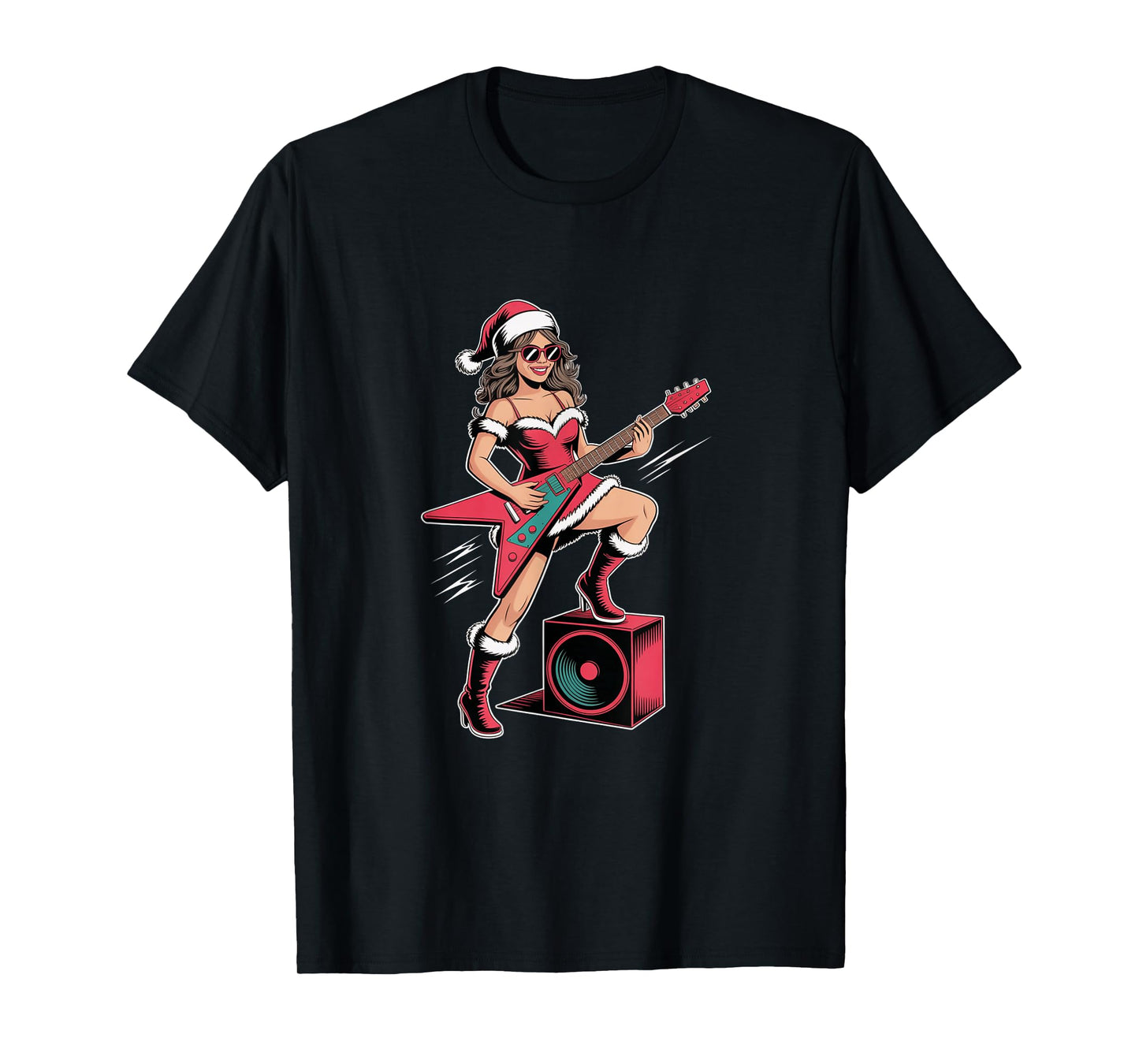 Christmas Rock Guitar Santa Girl Guitarist Holiday Music T-Shirt