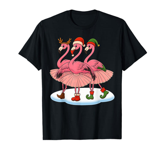 Dancing Flamingo Elf Christmas Tee Santa Claus Xmas Gifts T-Shirt