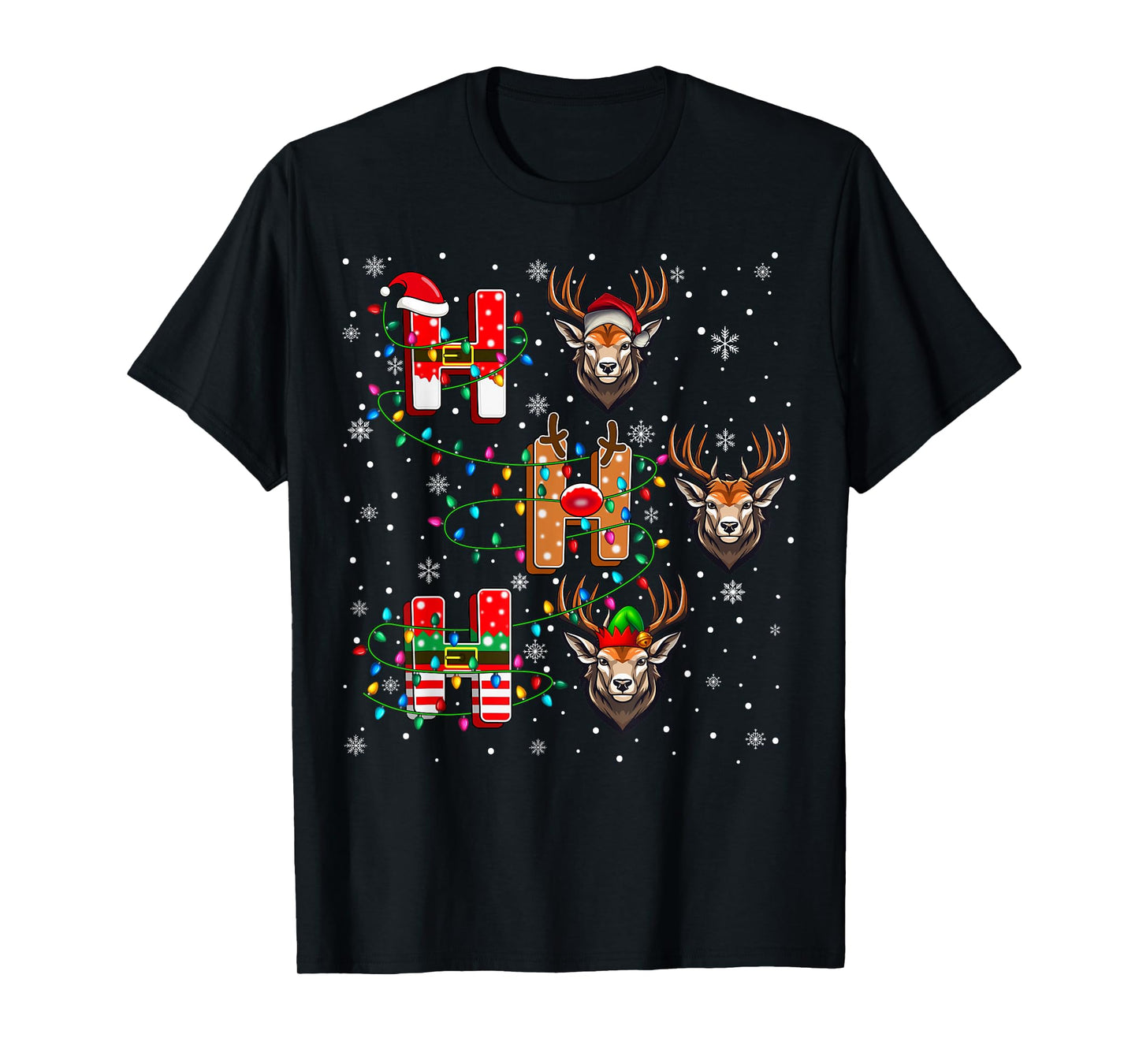 Ho Ho Ho Santa Reindeer Hat Elf Deer Animal Christmas T-Shirt