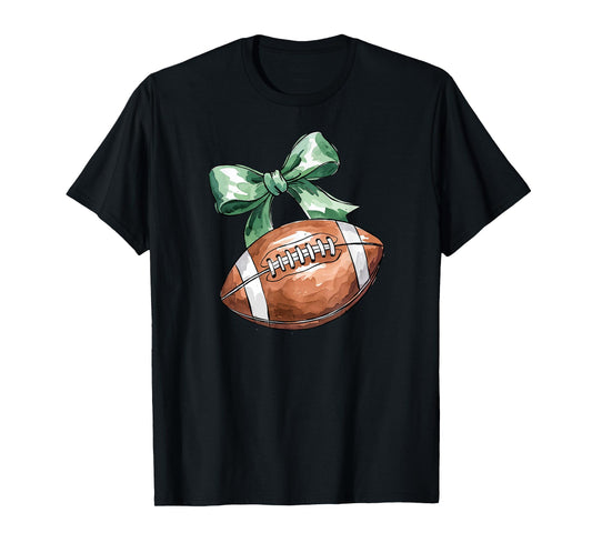 Coquette Football with Green Bow, Cute Team Spirit Sports T-Shirt