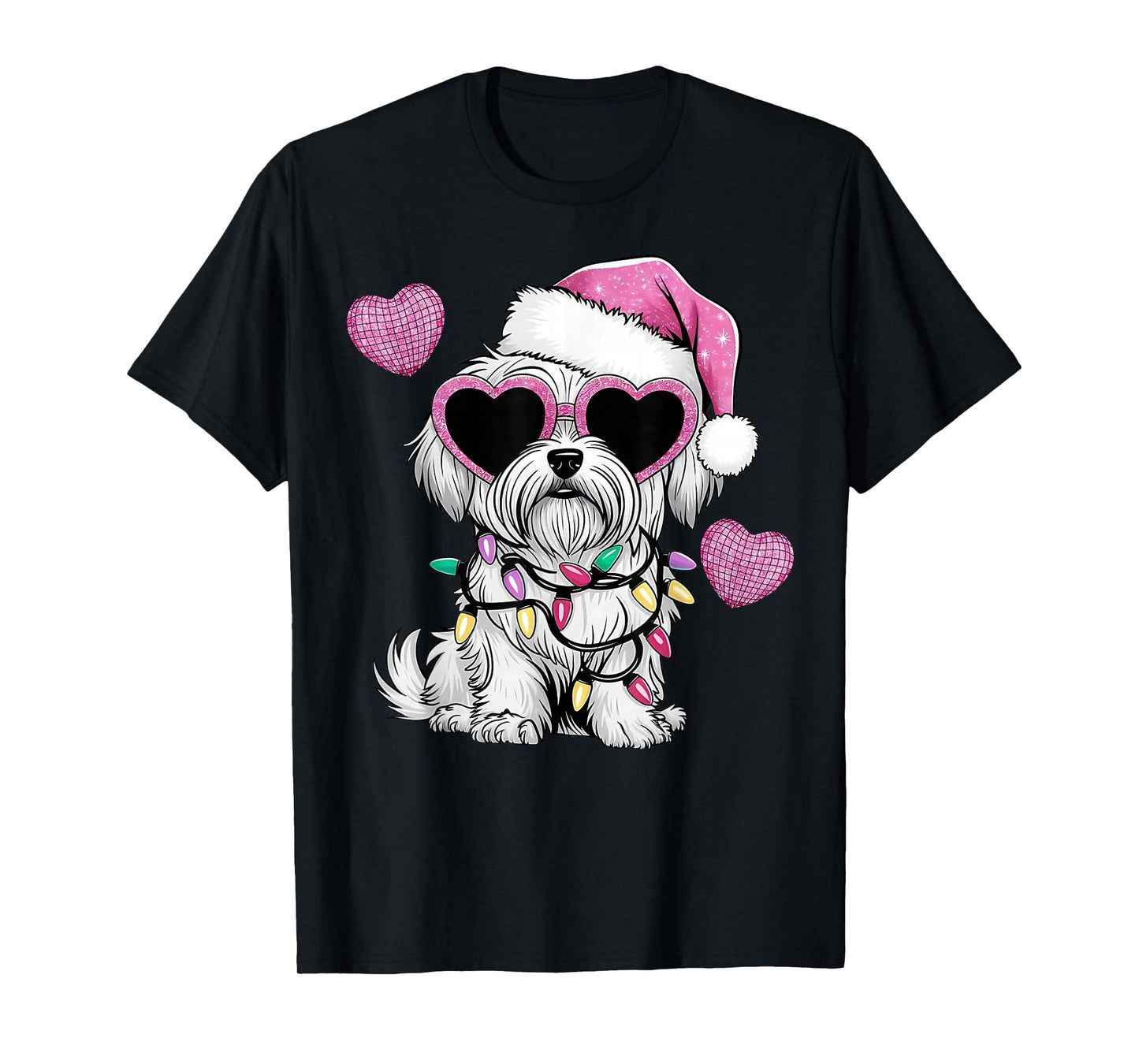 Maltese Dog Santa Hat Men Women Kids Christmas Love Puppy T-Shirt