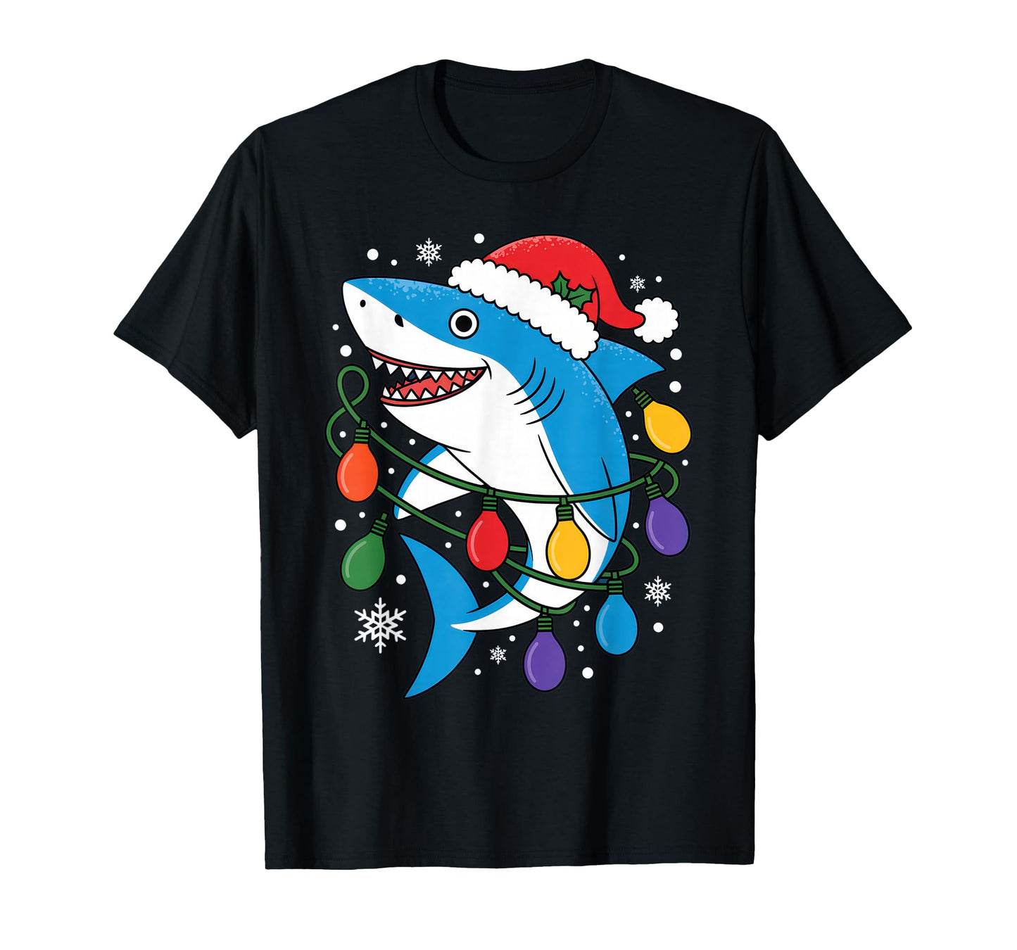Funny Shark Christmas Lights Holiday Design T-Shirt
