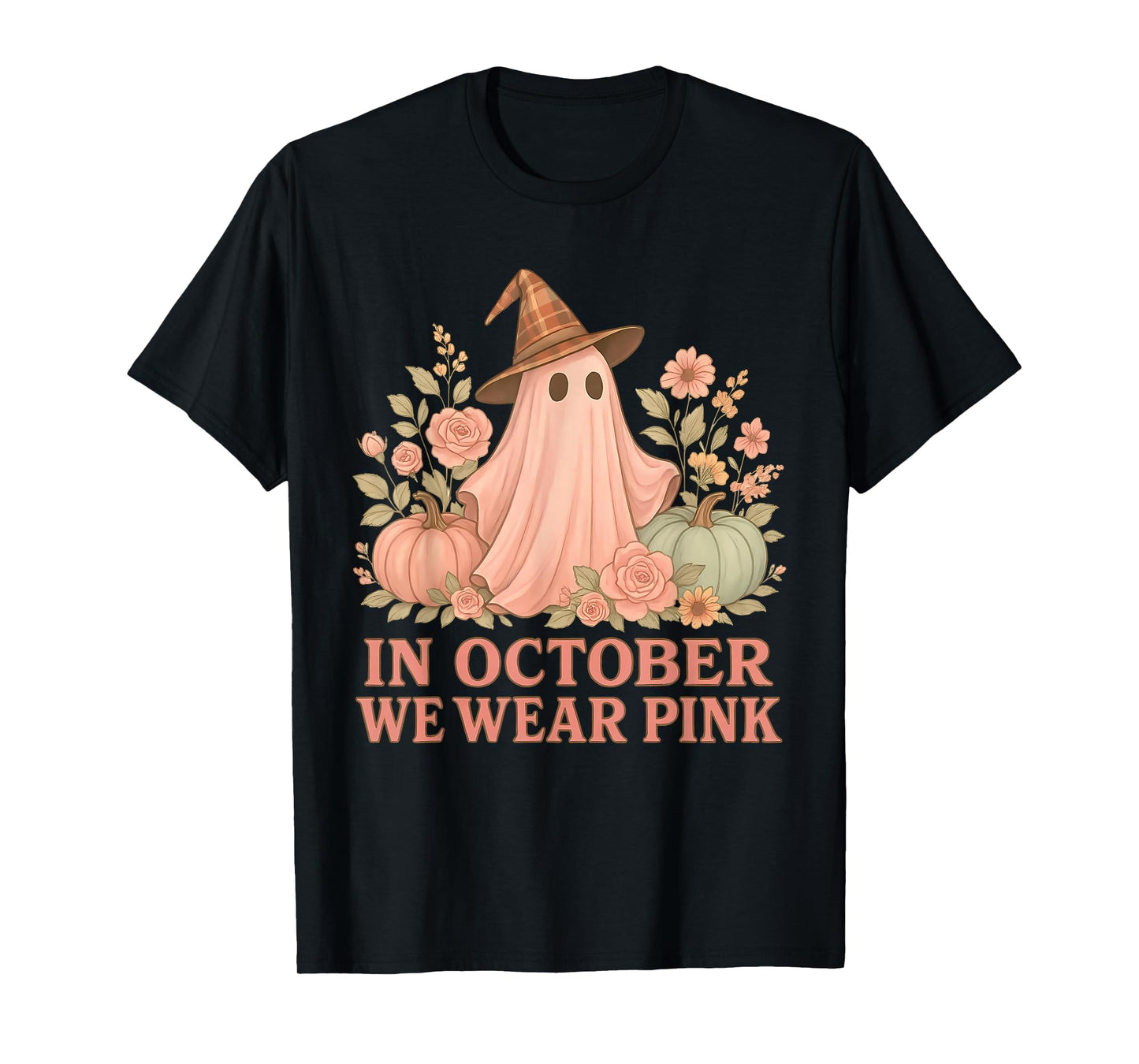 Pink Ribbon Halloween Breast Cancer in October We Wear Pink T-Shirt