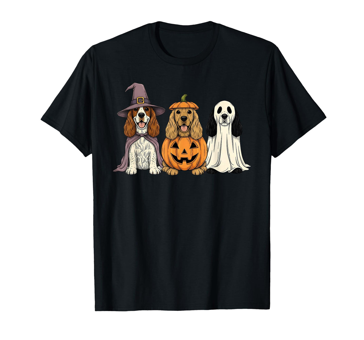 Spooky Ghost Cocker Spaniel Pumpkin Halloween Dog Lover T-Shirt