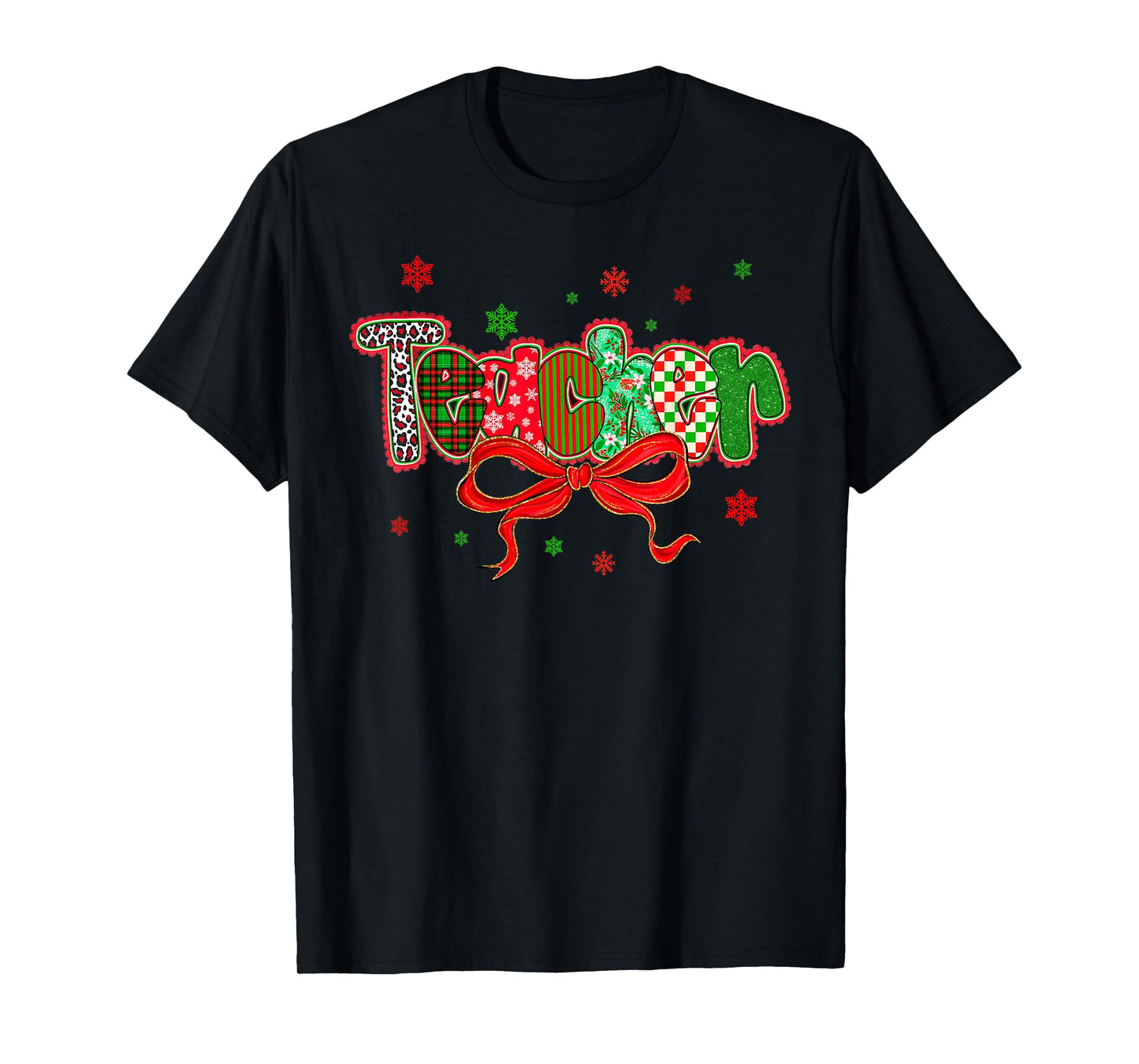 Teacher Merry Christmas Coquette Lace Bow Girl Women T-Shirt