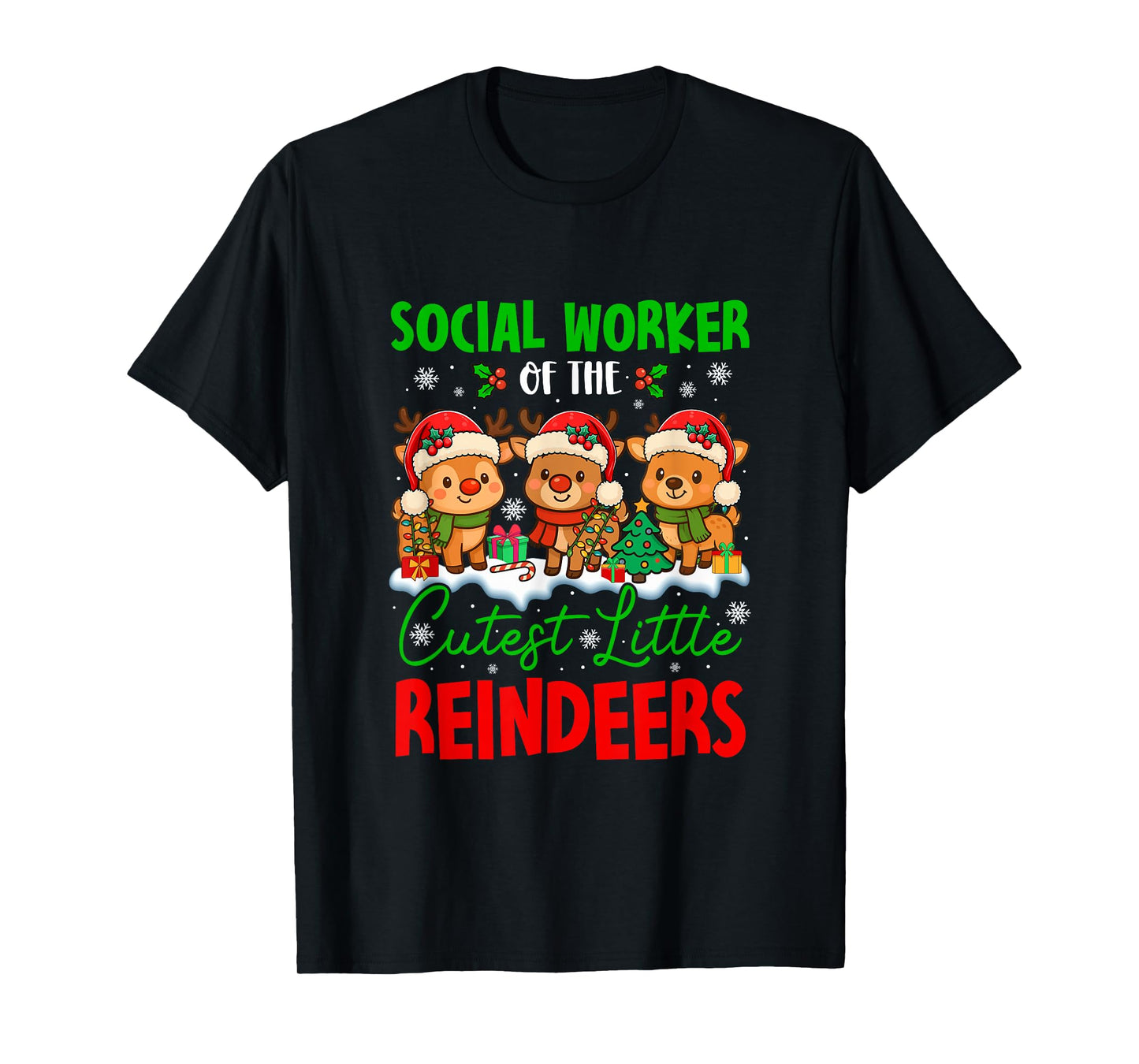 Social Worker of Cutest Reindeers Xmas Three Santa Reindeers T-Shirt