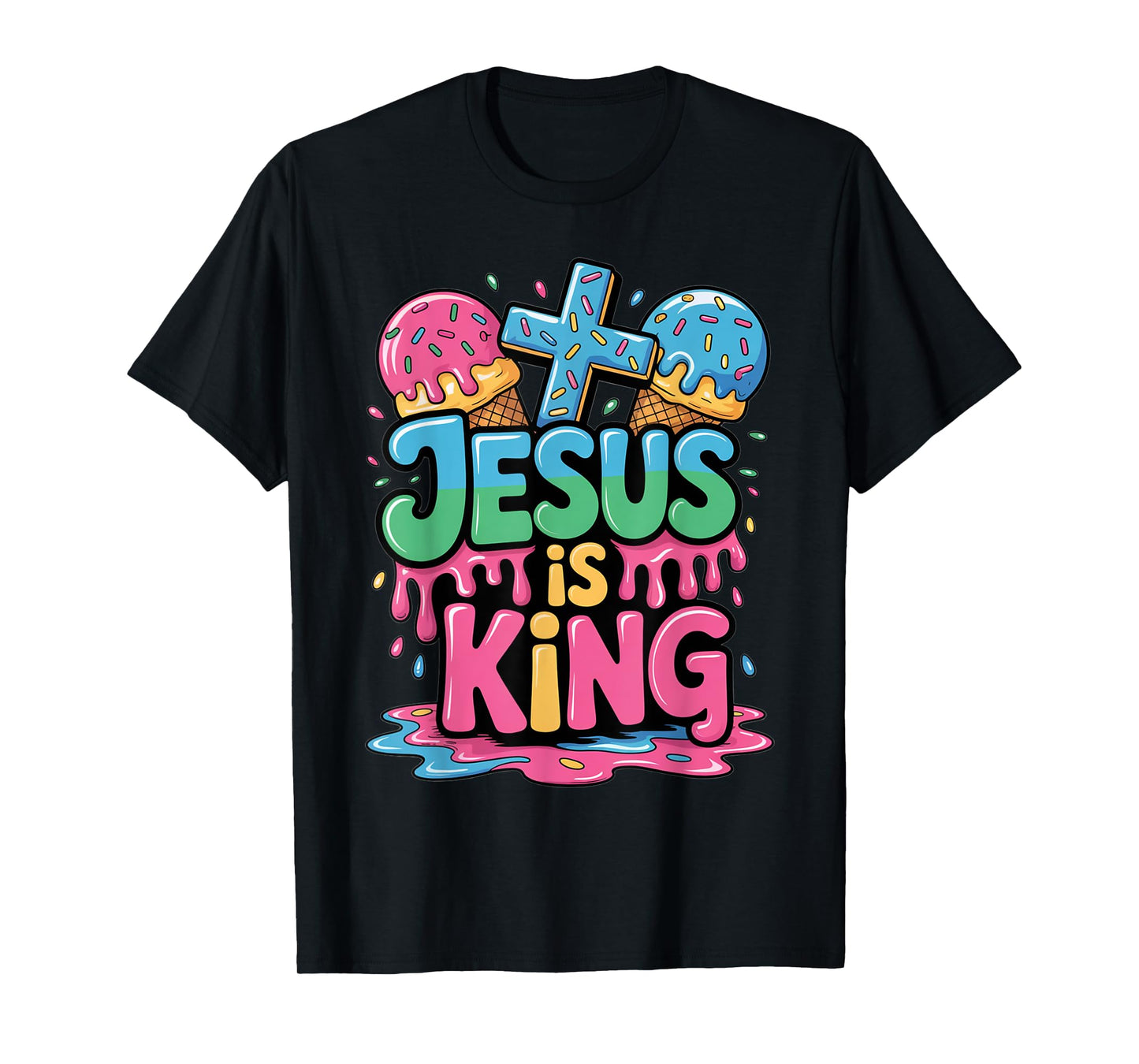 Jesus Is King Ice Cream Drip Christian Kids Religious Youth T-Shirt