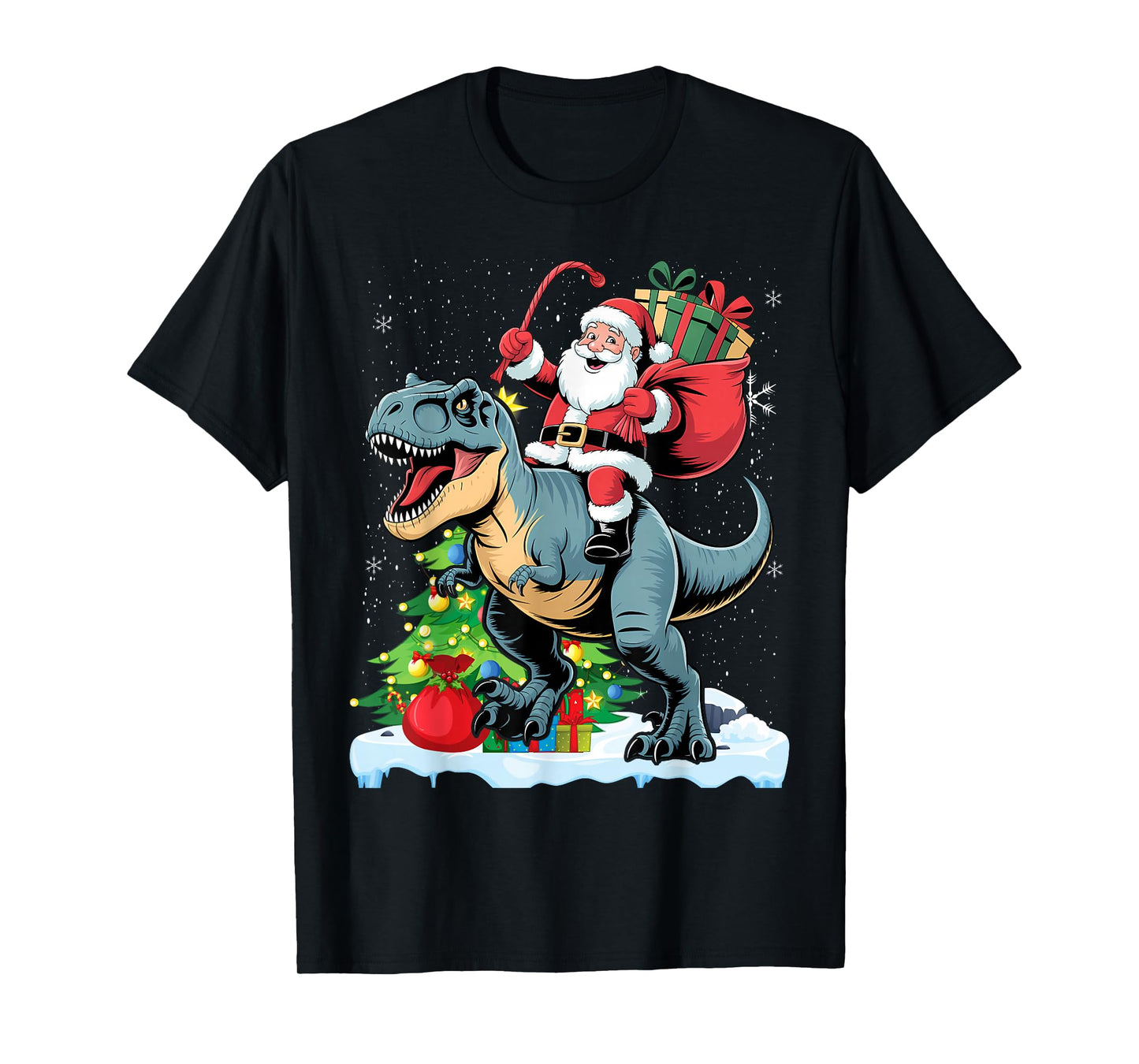 Santa Riding Dinosaur Christmas T Rex Rawr Men Boys T-Shirt