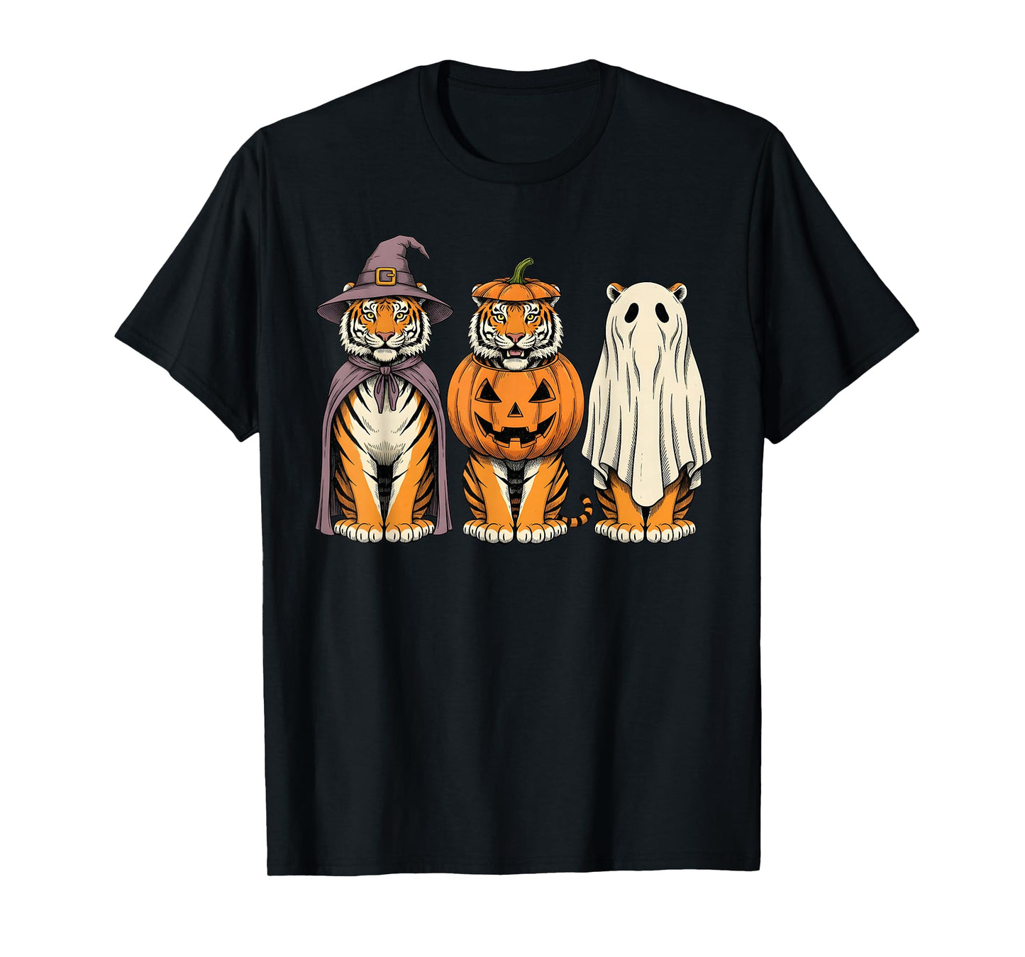 Spooky Ghost Tiger Pumpkin Halloween Safari Animal T-Shirt