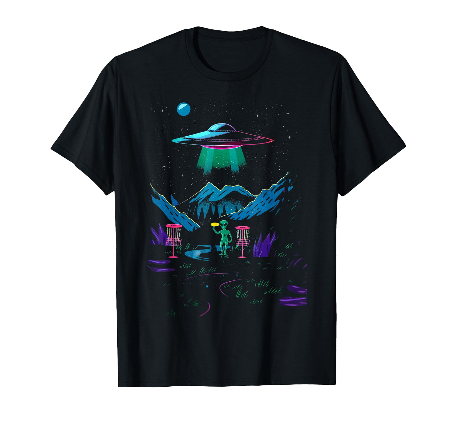 Funny Disc Golf Design For Men Women Disc Golf Alien Golfer T-Shirt