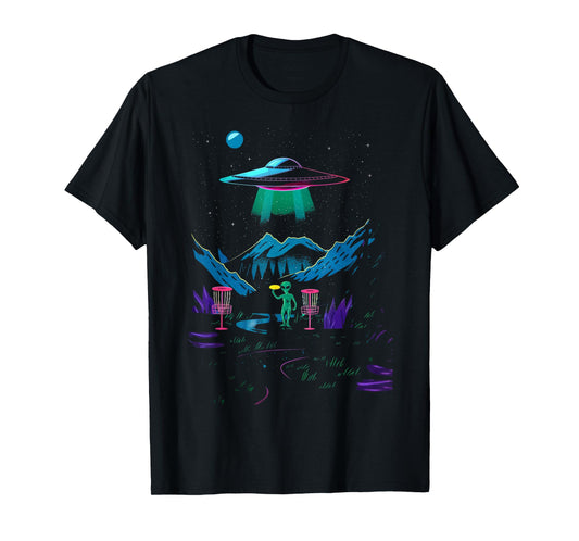 Funny Disc Golf Design For Men Women Disc Golf Alien Golfer T-Shirt