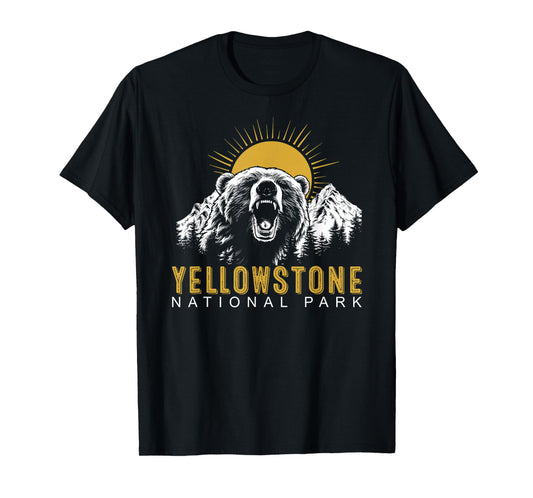 Yellowstone National Park Vintage Wild Bear Sunset T-Shirt