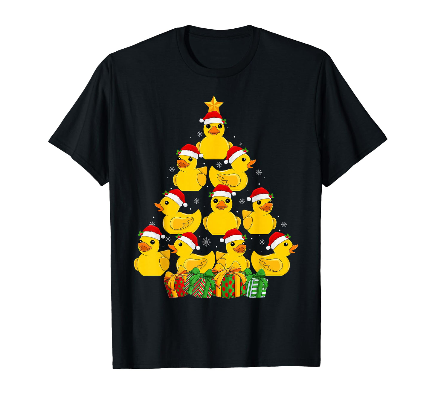 Xmas Decoration Santa Hat Funny Rubber Duck Christmas Tree T-Shirt
