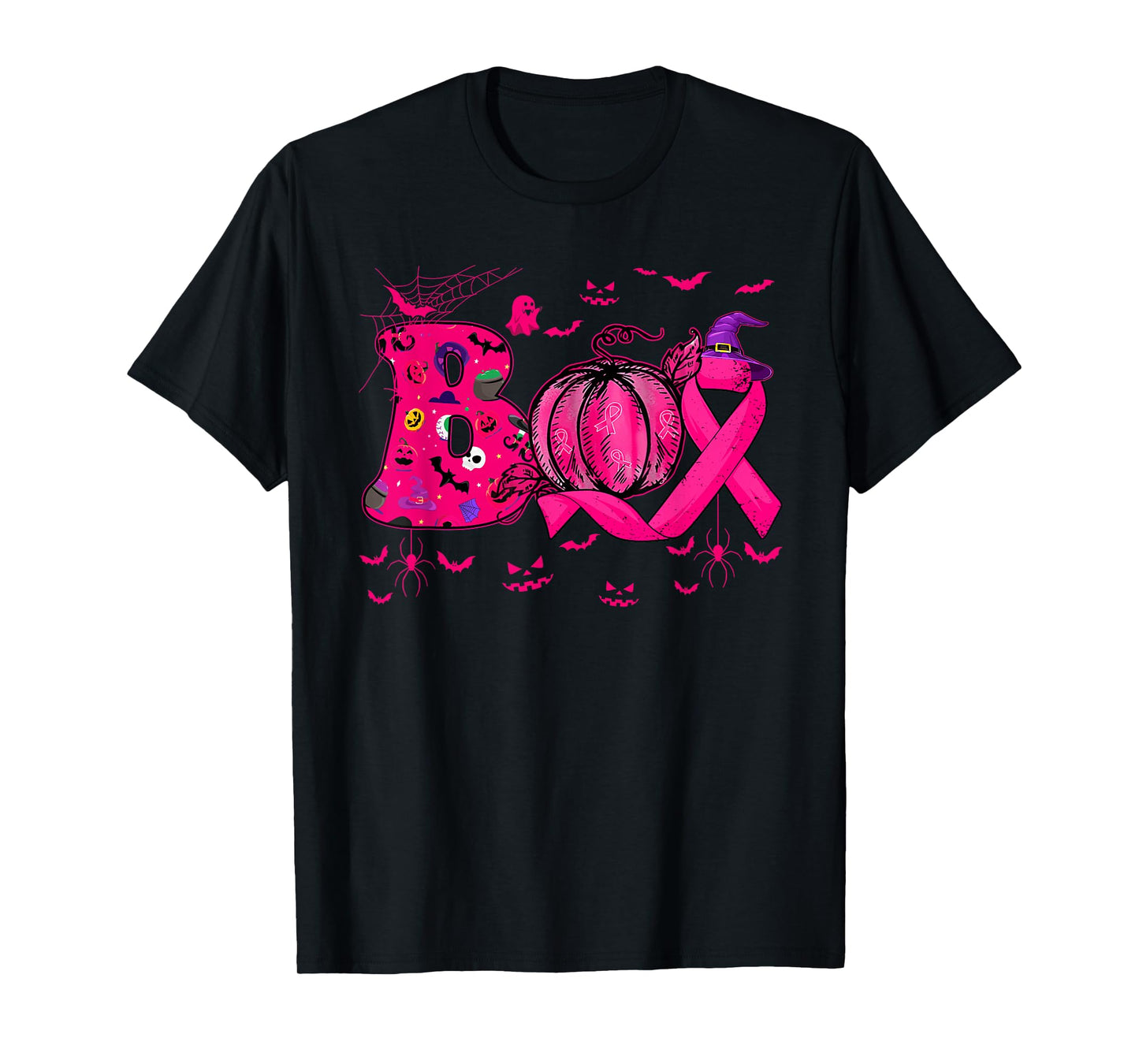 Boo Breast Cancer Pink Ribbon Ghost Witch Pumpkin Halloween T-Shirt