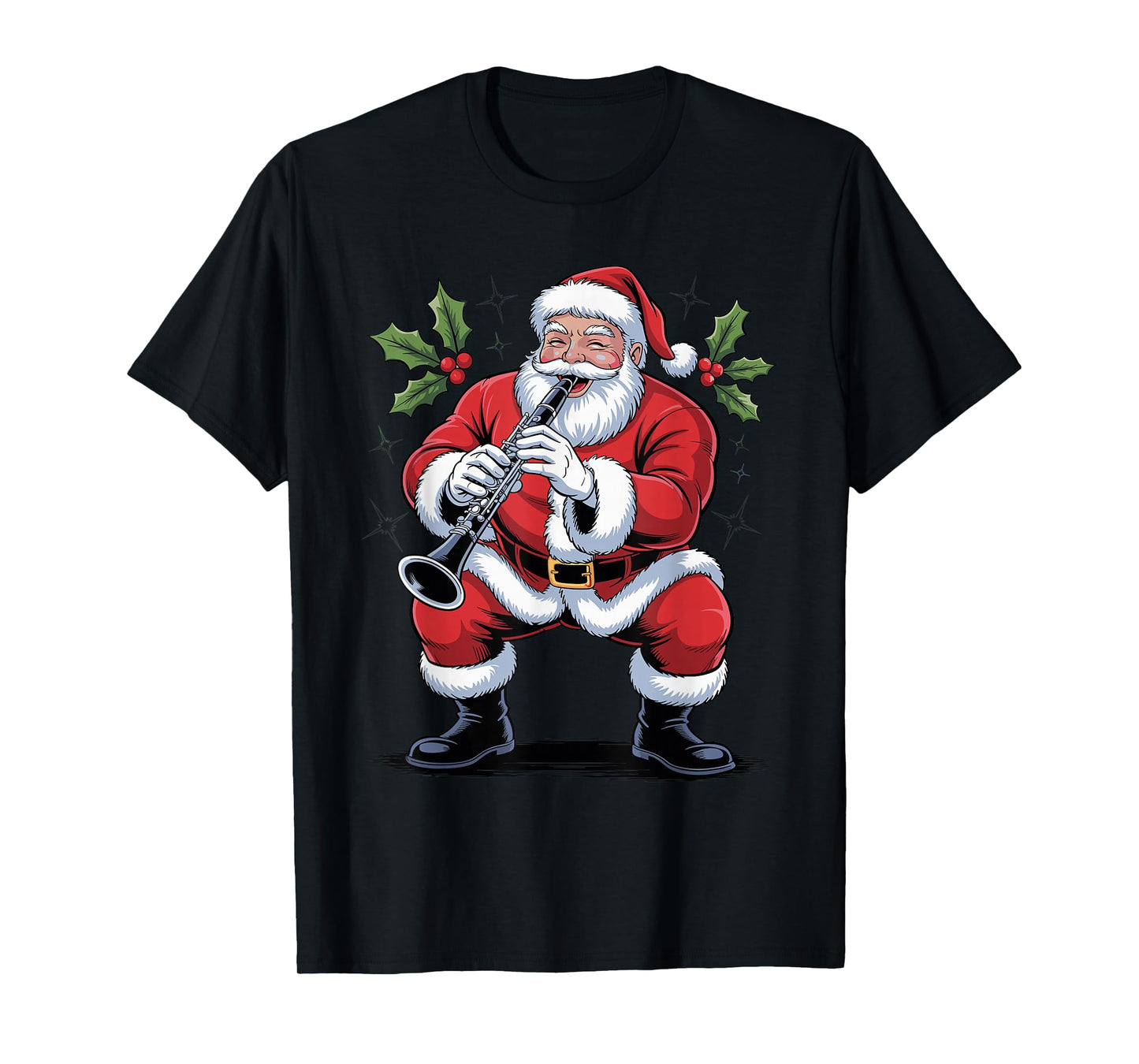 Santa Playing Clarinet Funny Holiday Christmas Xmas Pajama T-Shirt