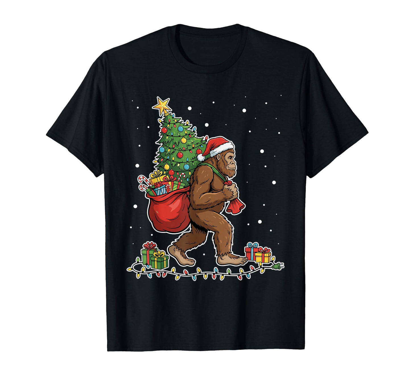 Bigfoot Sasquatch Christmas Tree Family Winter Holiday T-Shirt