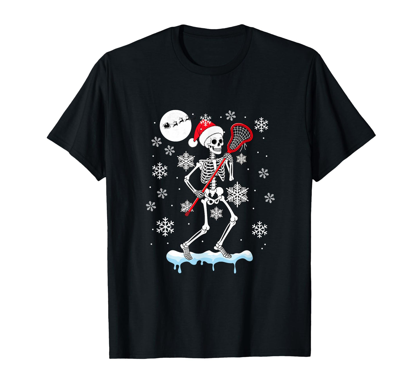Santa Skeleton Playing Lacrosse Christmas Matching Player T-Shirt