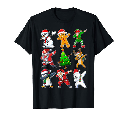 Dabbing Xmas Tree Lights Santa Hat Reindeer Christmas Party T-Shirt