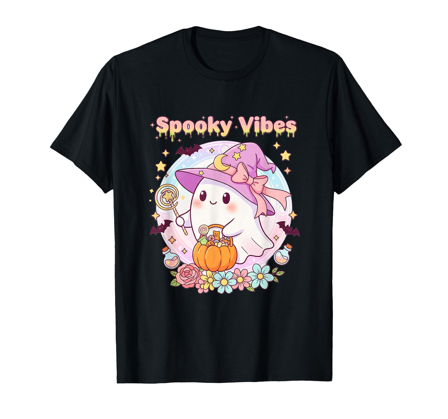 Pastel Spooky Vibes Ghost Witch Cute Halloween Aesthetic T-Shirt