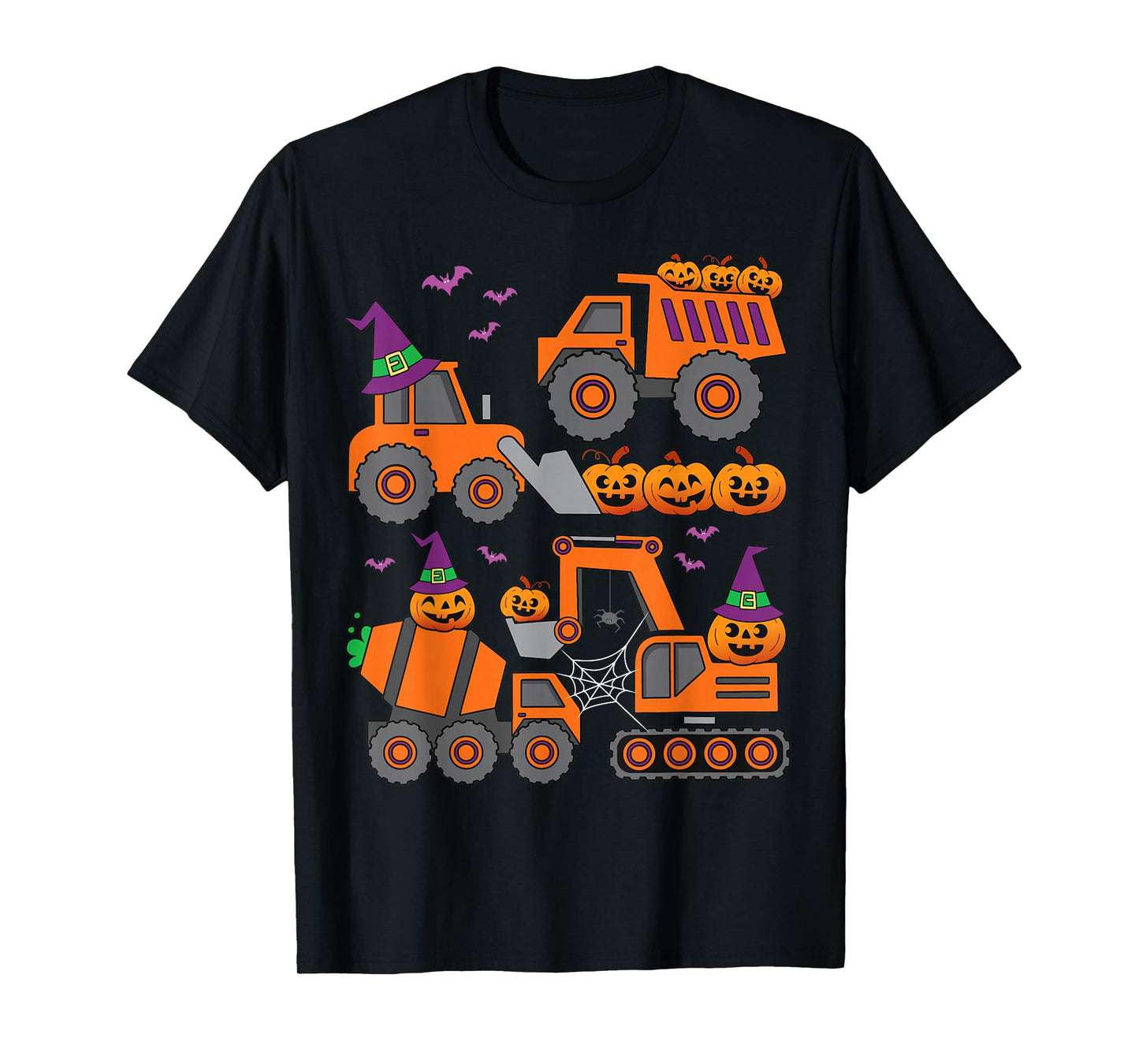Pumpkin Halloween Construction Vehicle Excavator Truck Kids T-Shirt