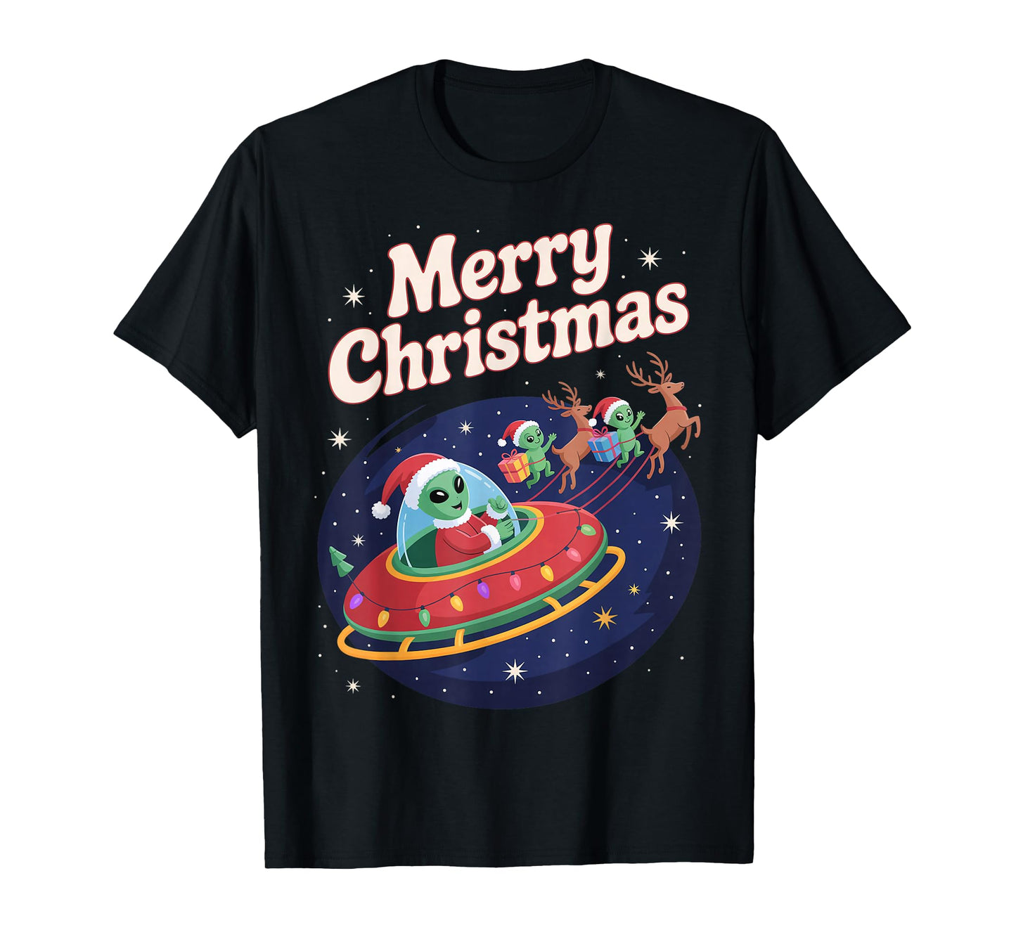 Funny Alien Trio Merry Ugly Christmas Santa Hat Gifts Xmas T-Shirt