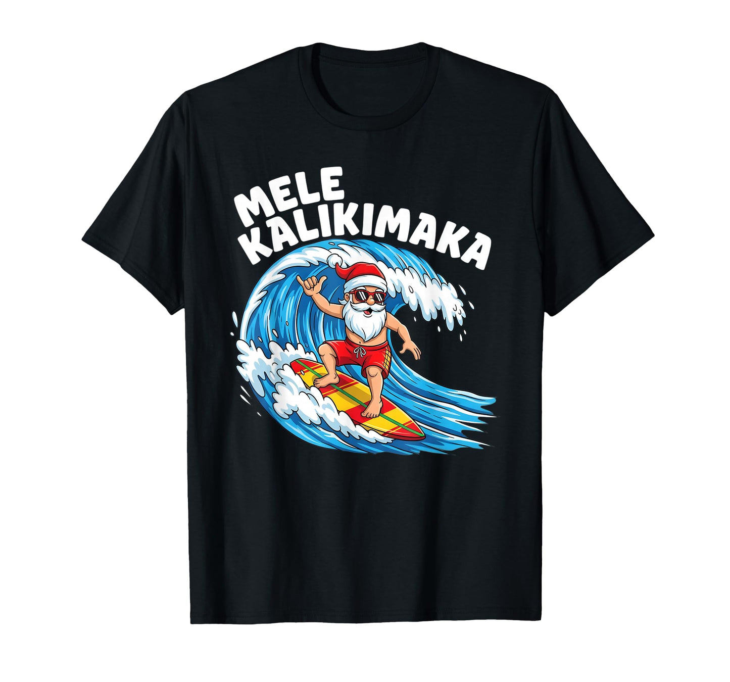 Santa Surfing Mele Kalikimaka Hawaiian Christmas T-Shirt