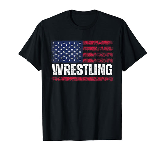 US Flag Wrestling American Flag Wrestling Wrestle Vintage T-Shirt
