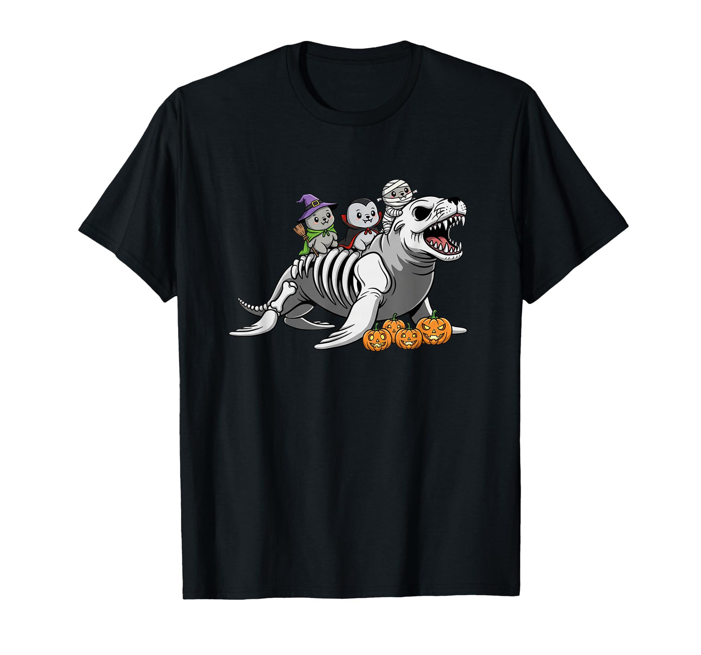 Sea Lion Skeleton Mummy Witch Halloween Kids Mens Womens T-Shirt