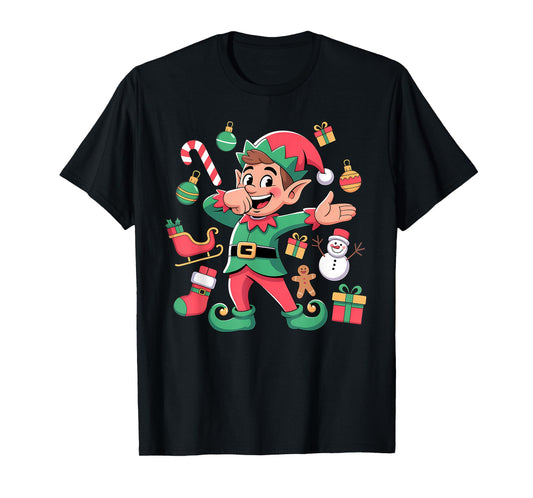 Dabbing Elf Santa Sleigh Snowman Funny Dabbing Christmas Elf T-Shirt