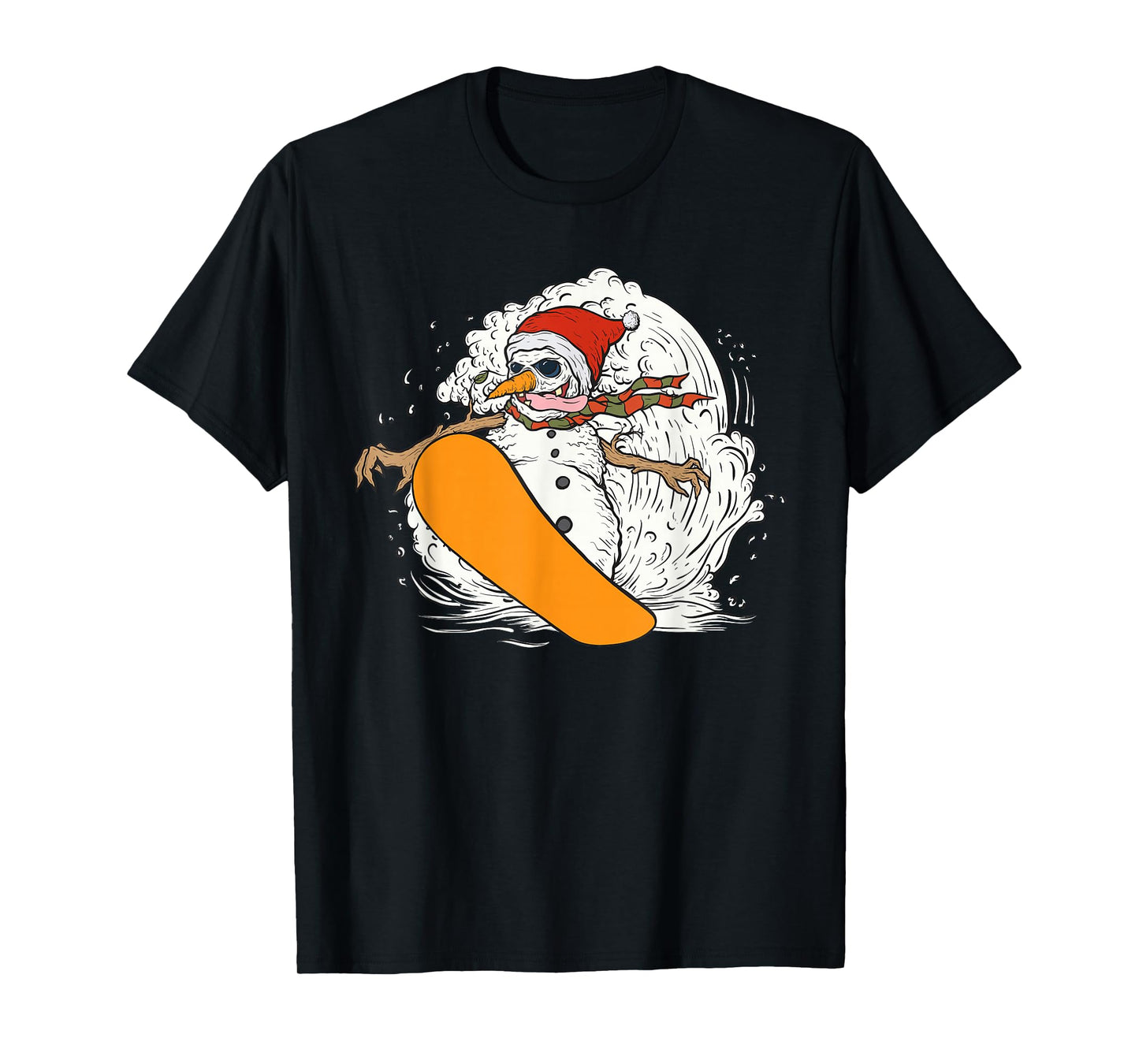 Snowboarding Snowman Santa Hat Christmas Fun T-Shirt