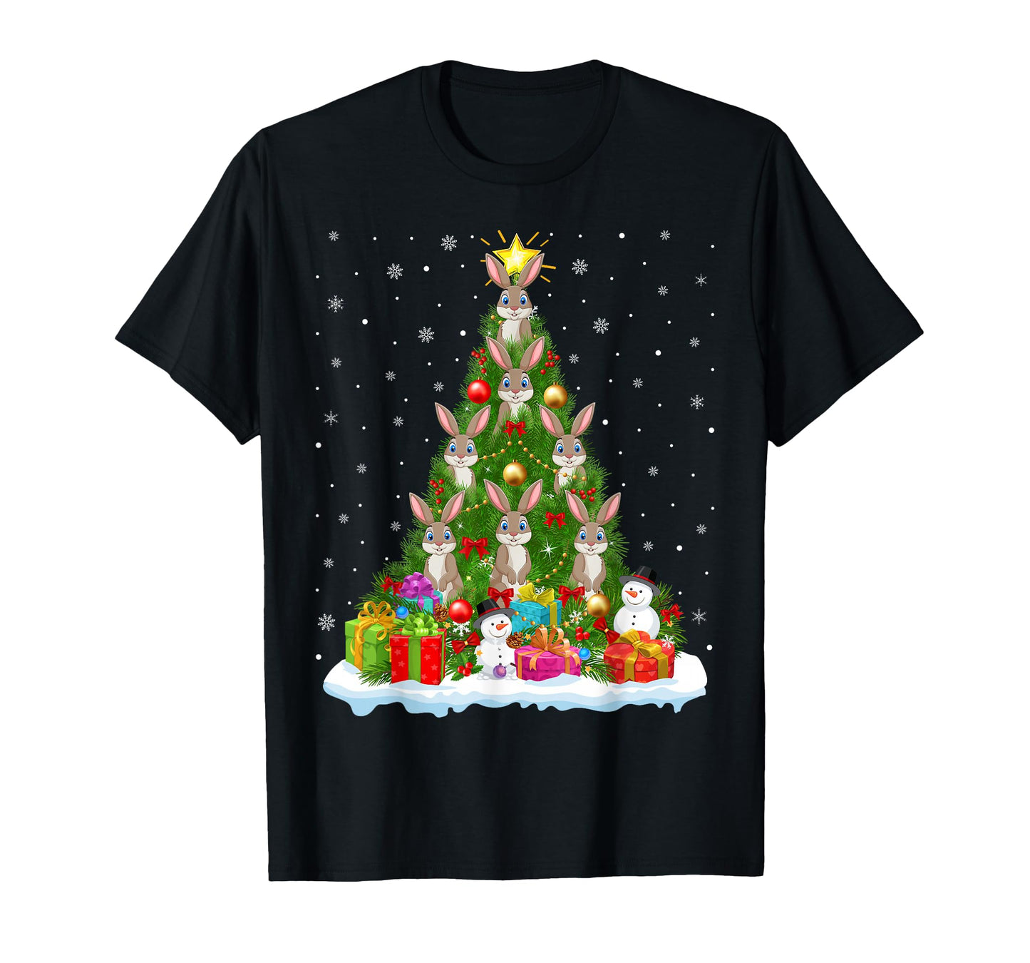 Rabbit Bunny Christmas Tree Holiday Decor Funny Xmas Lights T-Shirt