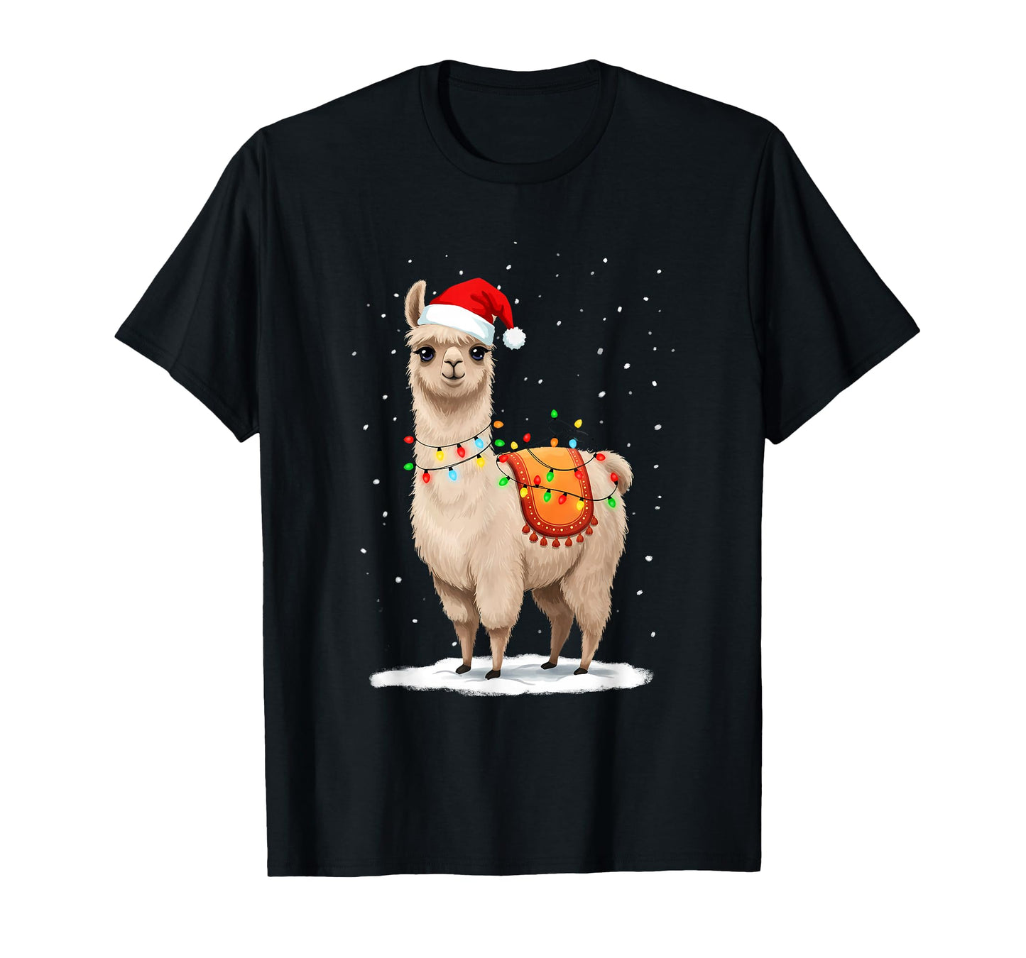 Llama with Christmas Lights & Santa Hat T-Shirt