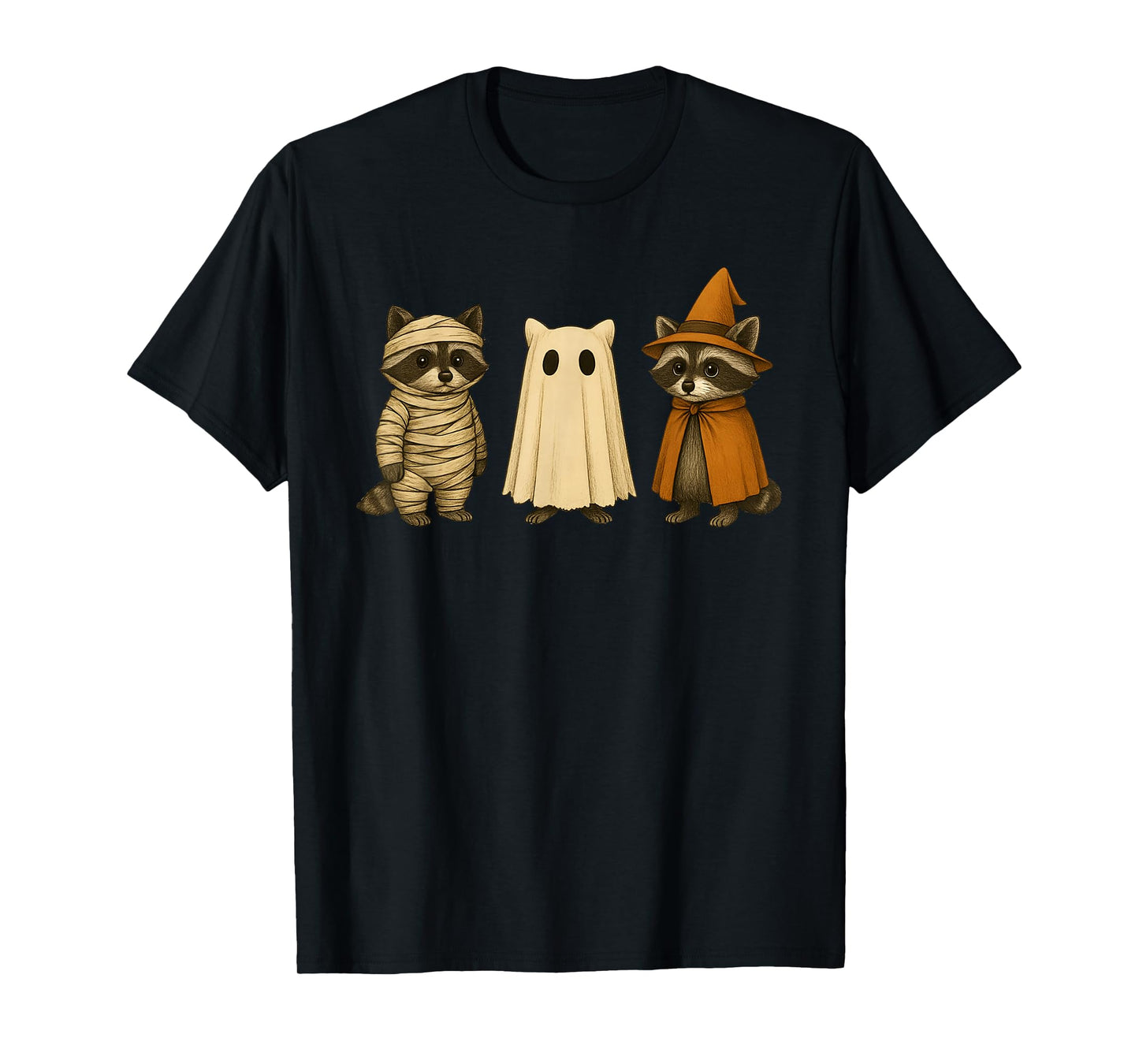 Spooky and Feral Funny Witch Ghost Raccoon Halloween Costume T-Shirt