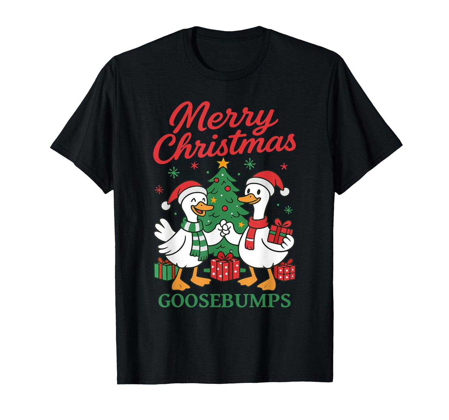 Santa Claus Goose Tree Merry Christmas Goosebumps T-Shirt